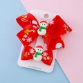 Christmas snowman bow hair clips set in festive red ribbon with snowflake patterns - Snowman Bow Hair Clip