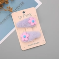 Set di due fermagli per capelli BB in pelliccia sintetica viola con fiori rosa su carta - Viola