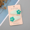 Coppia di fermagli per capelli in pelliccia verde menta con fiori verdi per bambine - Verde