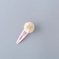Pink metal BB hair clip for children featuring a cream white knitted pom-pom detail - Beige