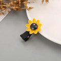 Cute sunflower hair clip with yellow petals and polka dot center on black ribbon - Yellow Sunflower Black Polka Dot Style (1#)