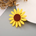Handmade yellow sunflower hair clip with detailed brown felt center for girls - Felt Yellow Sunflower Brown Grid Style (3#)