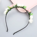 Cerchietto floreale con rose in tessuto rosa e bianco e foglie verdi su base nera fine - Rosa E Bianco (Stile B)