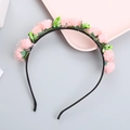Cerchietto con rose rosa artificiali e foglie verdi su base nera per le donne - Rosa (Stile B)