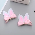 Barrettes oreilles de lapin avec nœuds en soie rose et strass pour petites filles - Blanc