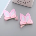 Paire de barrettes oreilles de lapin roses avec nœuds en satin pour filles - Rose