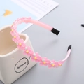 Girl's pink resin floral headband with non-slip teeth and translucent flower accents - Pink