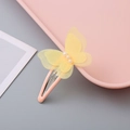 Cute yellow mesh bow hair clip with pearls on a pink metal BB clip for girls - Yellow