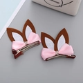 Barrettes oreilles de lapin marron mignonnes avec nœuds en satin rose et strass - café