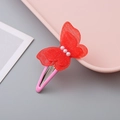 Cute red mesh butterfly hair clip with white pearls and pink metal BB clip for girls - Red