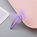Cute purple mesh butterfly hair clip for girls with elegant pearls and metal BB clip finish - Purple