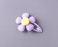 Children's purple fabric covered flower hair clip with felt petals and yellow center - Purple BB Clip