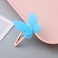 Sweet blue mesh butterfly hair clip with white pearls on a pink metal BB snap clip - Blue
