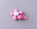 Pink and blue flower-shaped fabric snap hair clips for children with soft ribbon wrapping - Magenta BB Clip