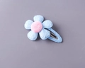 Light blue fabric flower hair clip with pink center and fabric-wrapped base for girls - Light Blue BB Clip