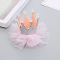 Pinza para el pelo con corona de purpurina plateada con tul rosa y cuentas de cristal - Plateado