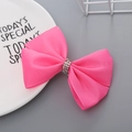 Pinza para el pelo rosa hecha a mano para niñas con lazo de grosgrain y elegantes diamantes - Rosa Rojo