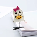 Cute Halloween spring hair clip featuring a white ghost with a pink bow and pumpkin - Ghost Sister