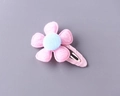 Pink felt flower hair clips for girls with light blue center and fabric wrap - Pink BB Clip