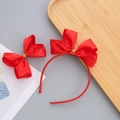 Rode satijnen strik hoofdband en clip set voor meisjes met een gladde afwerking - Haarband en Haarspelden Set / Rood