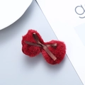 Fermaglio per capelli fiocco rosso in peluche con nastro di raso marrone per bimba - Rosso