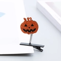 Cute Halloween pumpkin hair clip with orange sequins and bouncy spring on metal clip - Little Pumpkin Green