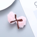 Fermaglio per capelli a fiocco in peluche rosa con nastro marrone, accessorio per bambina - Rosa