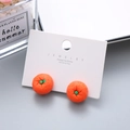 Cute resin orange fruit clip-on earrings for girls with 925 silver pins - Pumpkin
