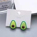Cute green resin avocado clip-on earrings for girls with 925 silver posts - Avocado