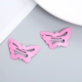 Pair of sweet pink hollow butterfly hair clips in a minimalist aesthetic style - Butterfly Rose Red