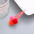 Fermaglio per capelli rosa per bambina con tre palline di peluche colorate - Rosso