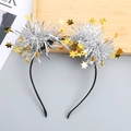 Diadema festiva con pompones plateados y estrellas doradas para accesorios de fiesta - Plateado Estrella Dorada