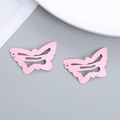 Pair of cute butterfly-shaped pink metal hair clips for girls in minimalist style - Butterfly Pink