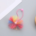 Rainbow mesh hair tie with glitter fabric and pink elastic band for girls - Hair Ties And Hair Ties