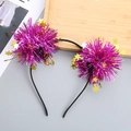Festive headband with bright magenta tinsel balls and golden stars for party celebrations - Rose Red