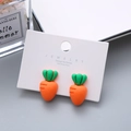 Cute carrot shaped resin clip-on earrings with 925 silver pins for girls - Carrot