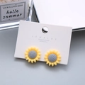 Cute yellow sunflower resin clip-on earrings with 925 silver posts for girls - Sunflower
