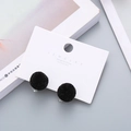 Cute black plush ball ear clips for kids with 925 silver posts on a display card - Black