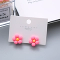 Pink flower clip-on earrings with 925 silver posts for girls and kids - Five-Petal Flower
