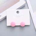 Pink fluffy ball clip-on earrings for girls with 925 silver needles on card - Light Pink