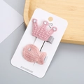 Set de 2 pinzas para el cabello tejidas en rosa para niñas con corona y formas redondas - Juego 2 (Corona Rosa y Redondo Rosa)