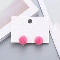 Pink fluffy pom-pom clip-on earrings for kids with 925 silver posts on display card - Deep Pink