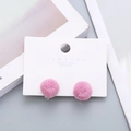 Pink plush ball clip-on earrings with 925 silver post for kids and women - Light Rose Red