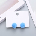 Blue fuzzy pom-pom clip-on earrings with S925 silver post for kids and students - Sky Blue