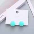 Cute lime green plush ball drop earrings with 925 silver post for sensitive ears - Mint Green