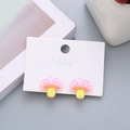 Cute pink mushroom resin clip-on earrings for girls with 925 silver needles - Mushroom