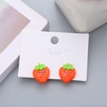 Cute red strawberry resin ear clips for girls with green leaves and white dots - Red Strawberry