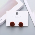 Cute dark brown plush ball clip-on earrings with soft fur texture for girls - Coffee