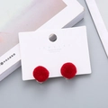 Cute red plush ball clip-on earrings with 925 silver post for kids and students - Burgundy