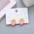 Cute pink strawberry resin clip-on earrings for girls with S925 silver posts - Pink Strawberry